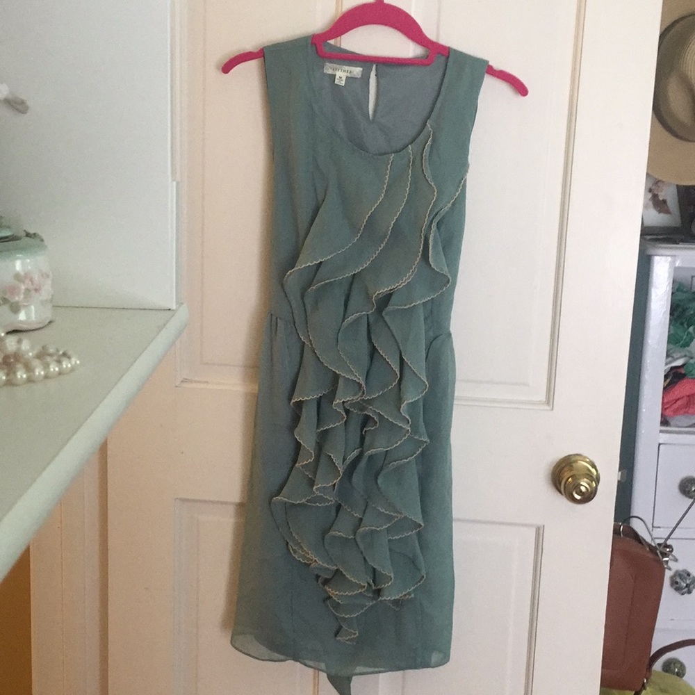 Green ruffle-front dress